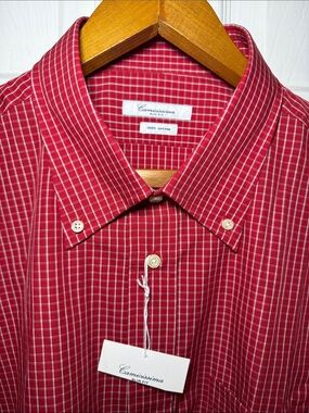 NEW! Camicissima Checkered Plaid Short Sleeve Button Up Shirt Slim Fit Size 19.5